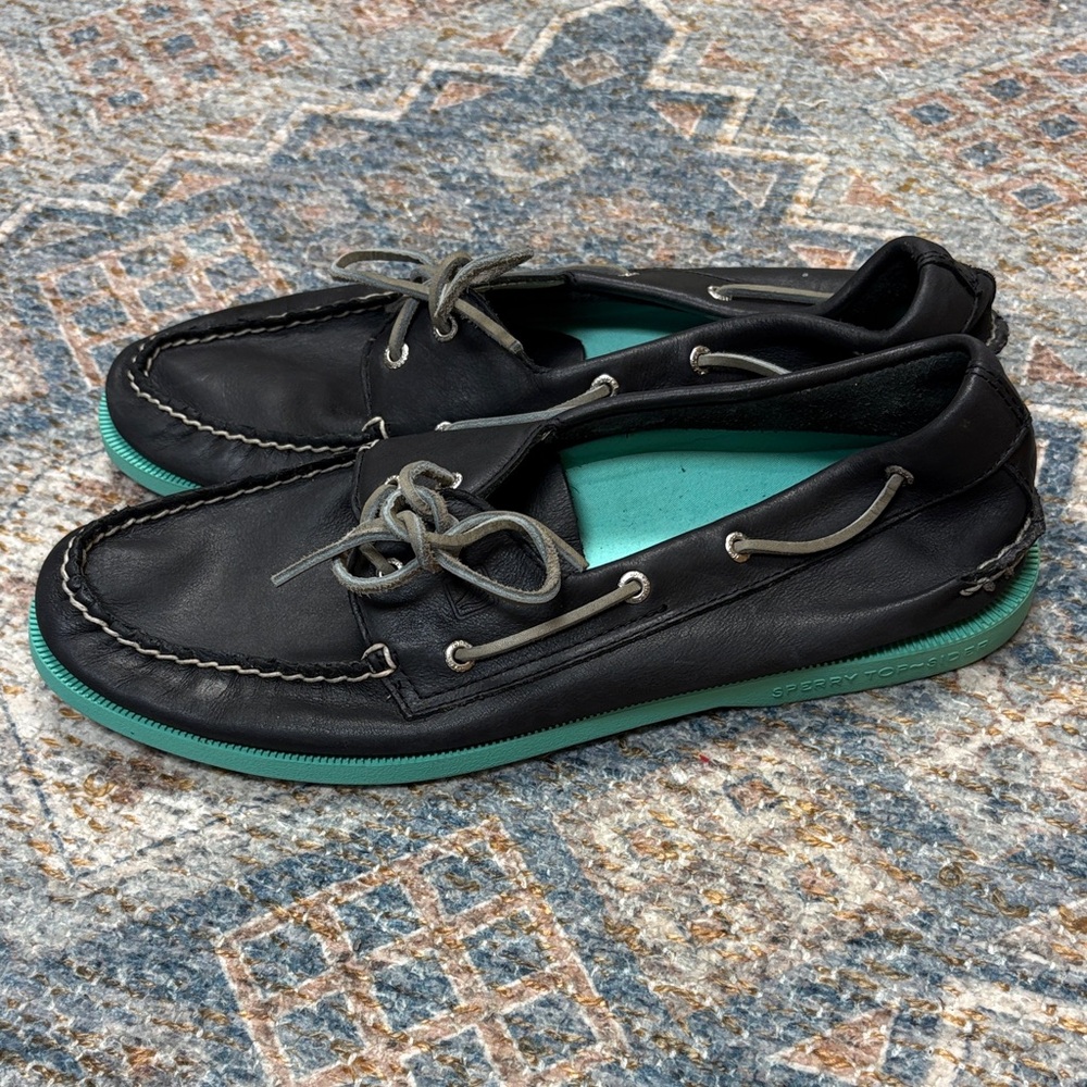 Sperry Black Loafers with Teal Soles